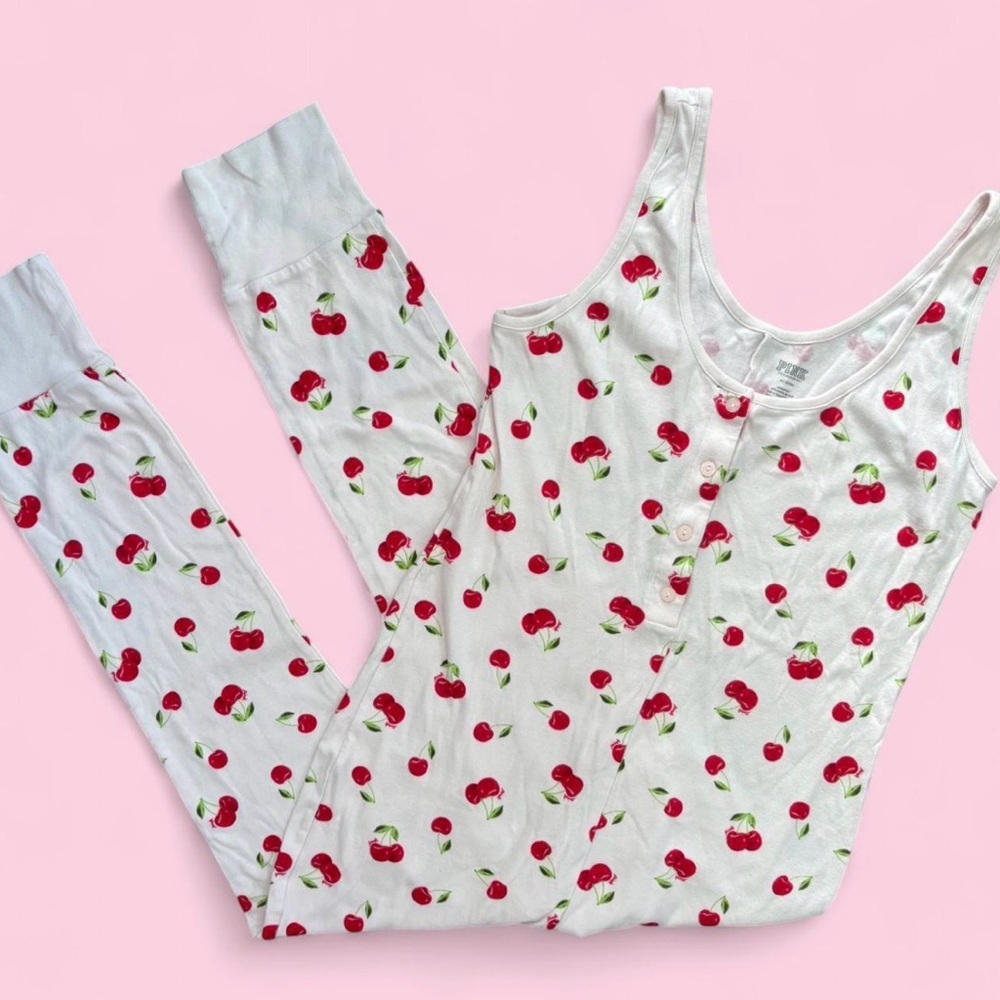 Victoria’s Secret PINK Cherry Print Sleep Romper Size Medium